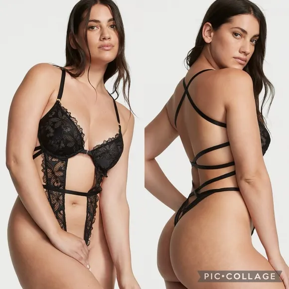 Victoria’s Secret Floral Embroidery Unlined Crotchless Teddy