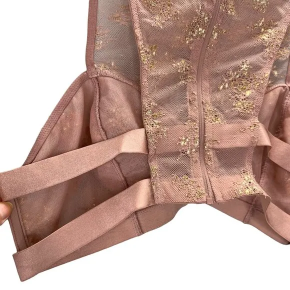 Victorias Secret Very Sexy Bralette sz XL High Neck Strappy Sides Zip Dusty Rose