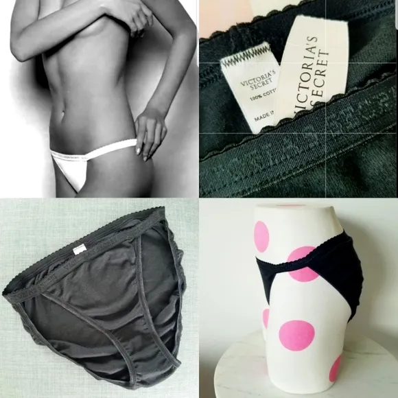 Victoria's Secret Vintage Strappy String Bikini Panty Black NWT Soft Cotton Logo