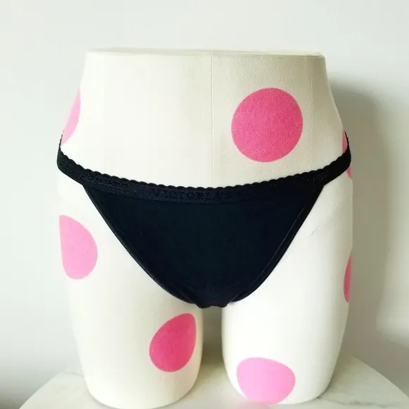 Victoria's Secret Vintage Strappy String Bikini Panty Black NWT Soft Cotton Logo