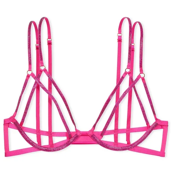 VS VICTORIA’S SECRET *NWT* VERY SEXYShine Strappy Open-Cup Triangle Bra XS Pink