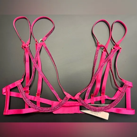 VS VICTORIA’S SECRET *NWT* VERY SEXYShine Strappy Open-Cup Triangle Bra XS Pink
