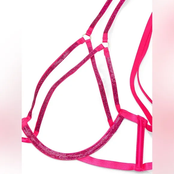 VS VICTORIA’S SECRET *NWT* VERY SEXYShine Strappy Open-Cup Triangle Bra XS Pink
