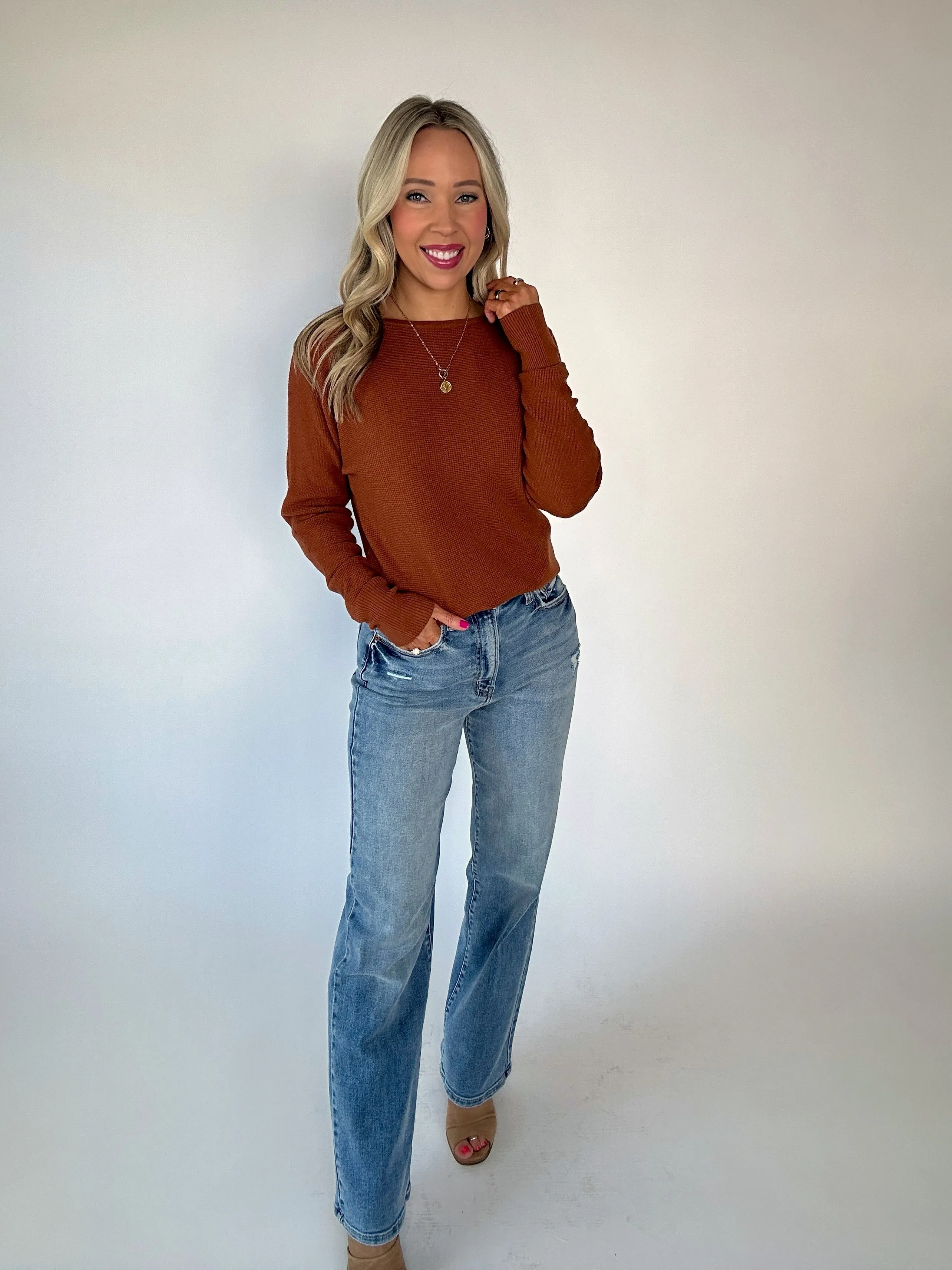Weekend Upgrade Waffle Knit Top - Toffee