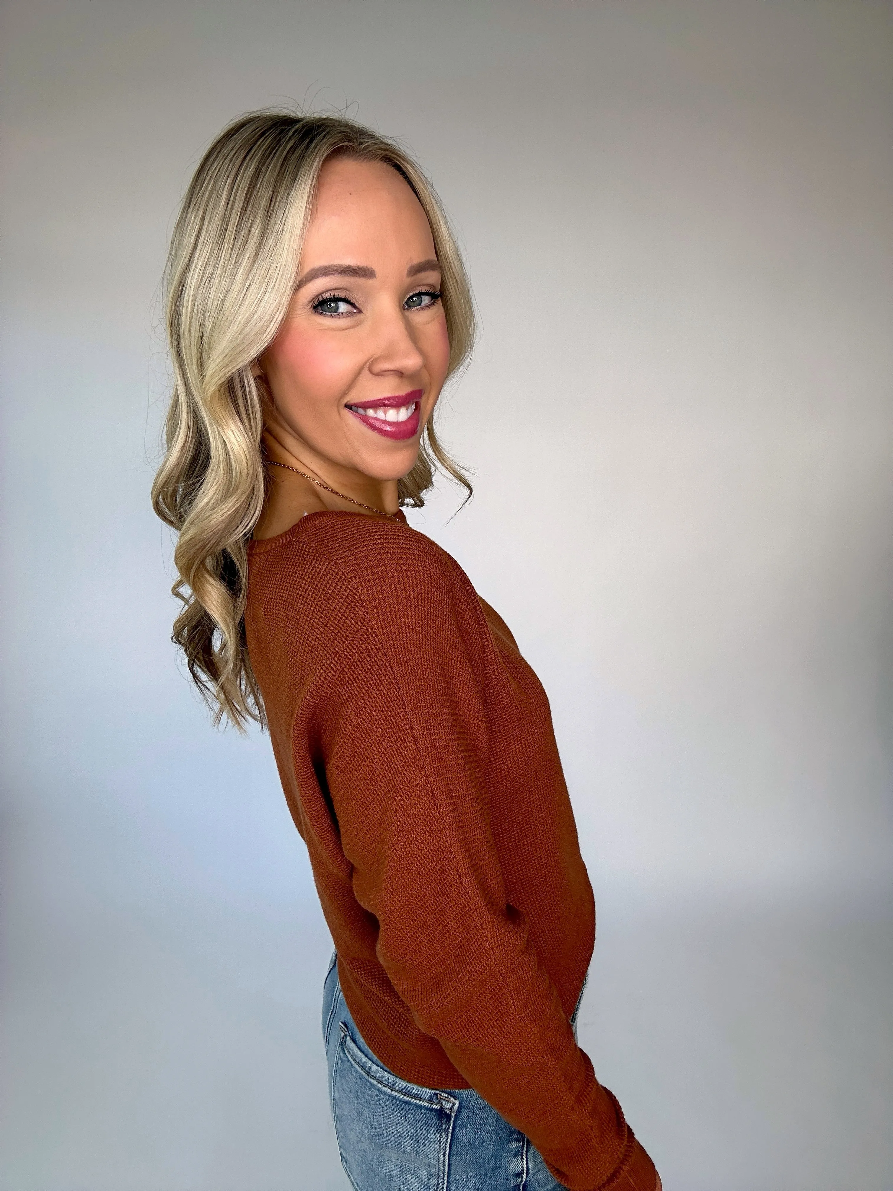 Weekend Upgrade Waffle Knit Top - Toffee
