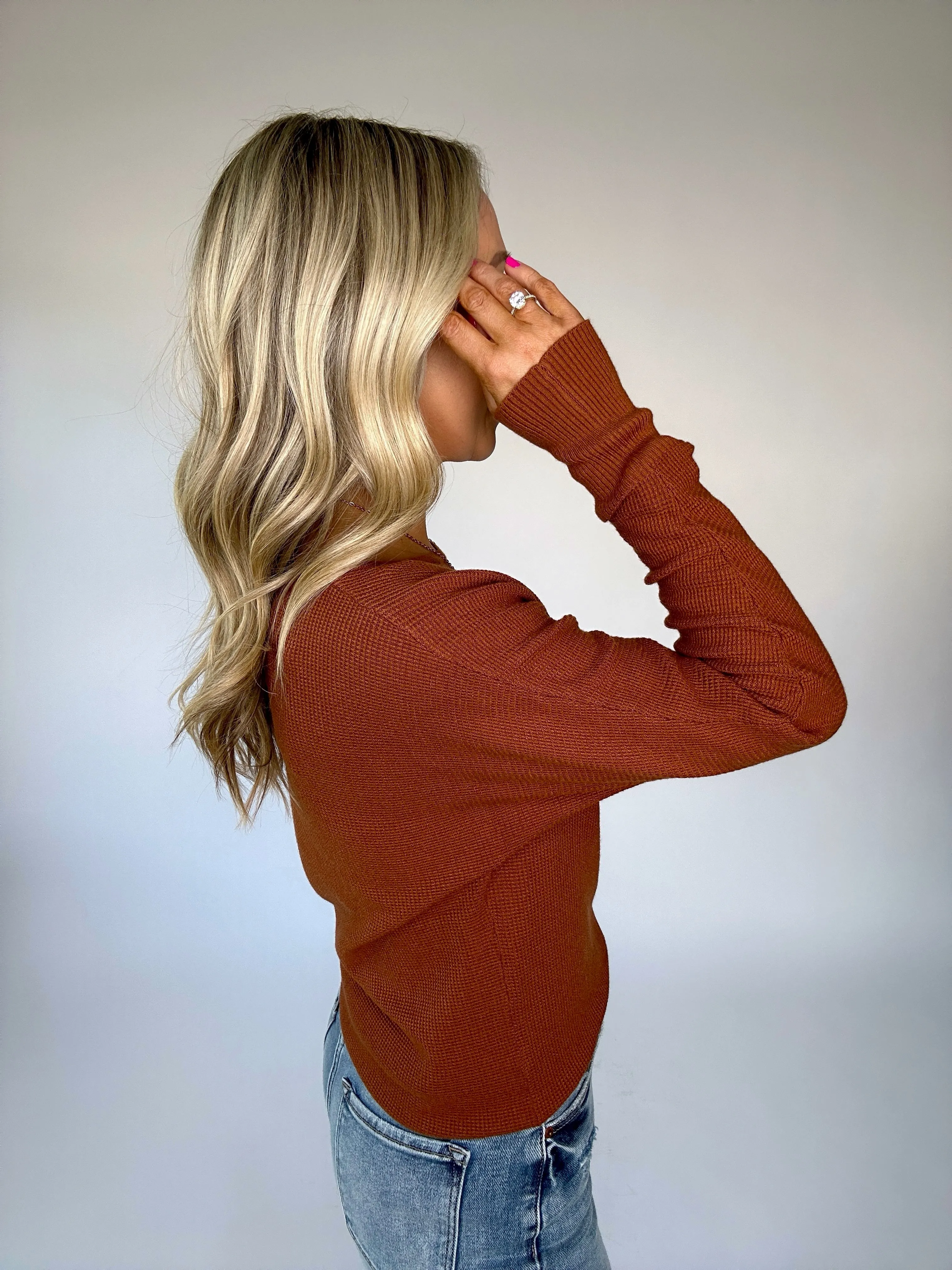 Weekend Upgrade Waffle Knit Top - Toffee