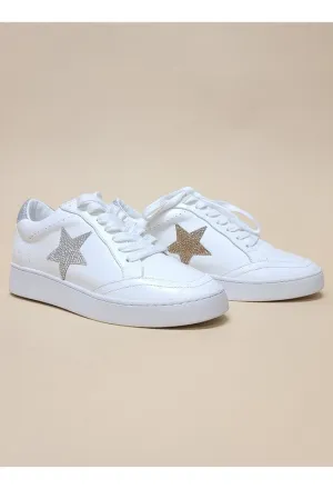 Women's Low Top White Sneakers with Gold or Silver Stars