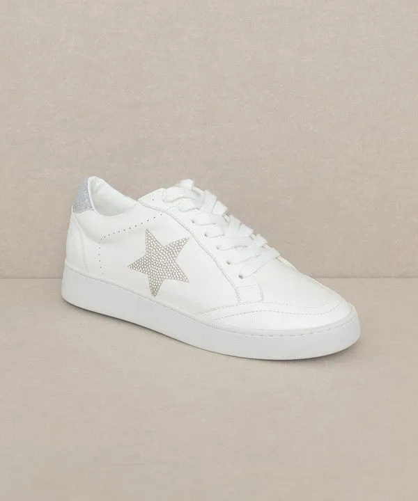 Women's Low Top White Sneakers with Gold or Silver Stars