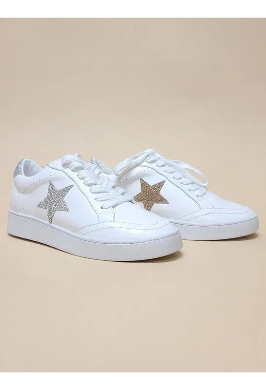 Women's Low Top White Sneakers with Gold or Silver Stars