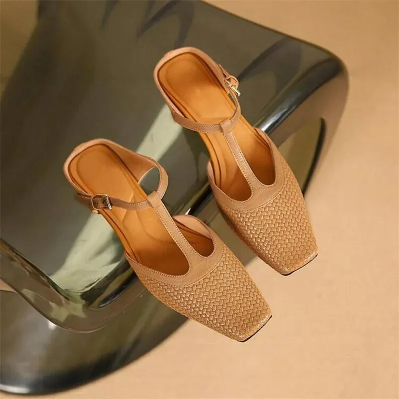 Woven Design Sandals T Strap