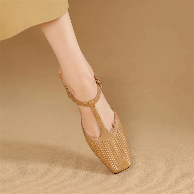 Woven Design Sandals T Strap