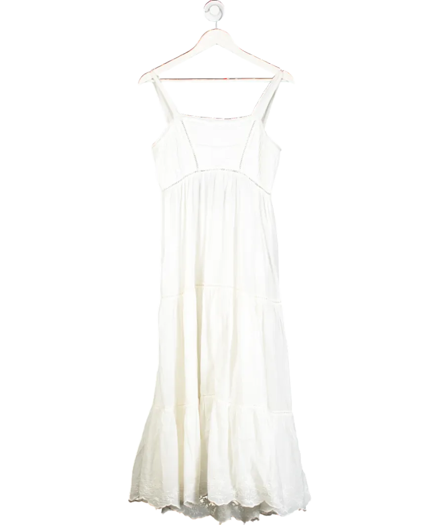 ZARA White Strappy Cotton Midi Dress With Embroidered Hem UK L
