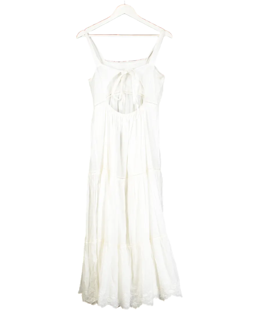 ZARA White Strappy Cotton Midi Dress With Embroidered Hem UK L