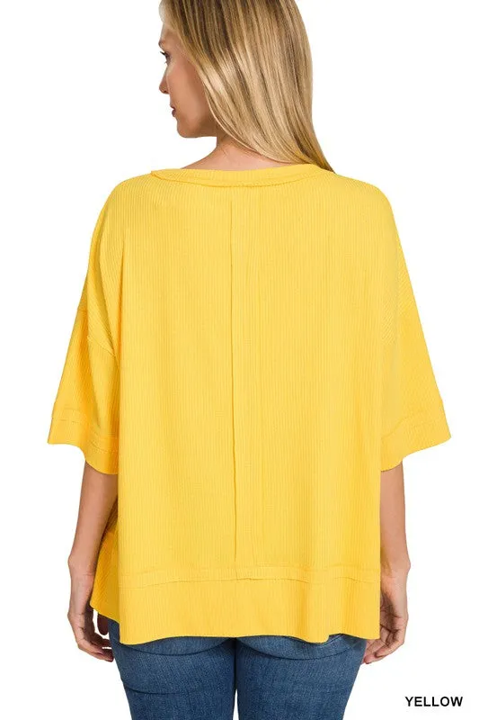 ZENANA Ribbed Boat Neck Dolman Sleeve Top w/ Front Seam